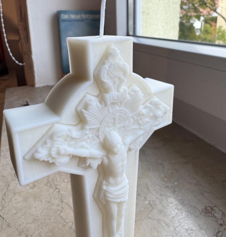 Crucifix Candle, Jesus on the Cross Wax Figure, Christian Decor, Catholic Memorial Gift, Prayer Altar Candle CDLAF04